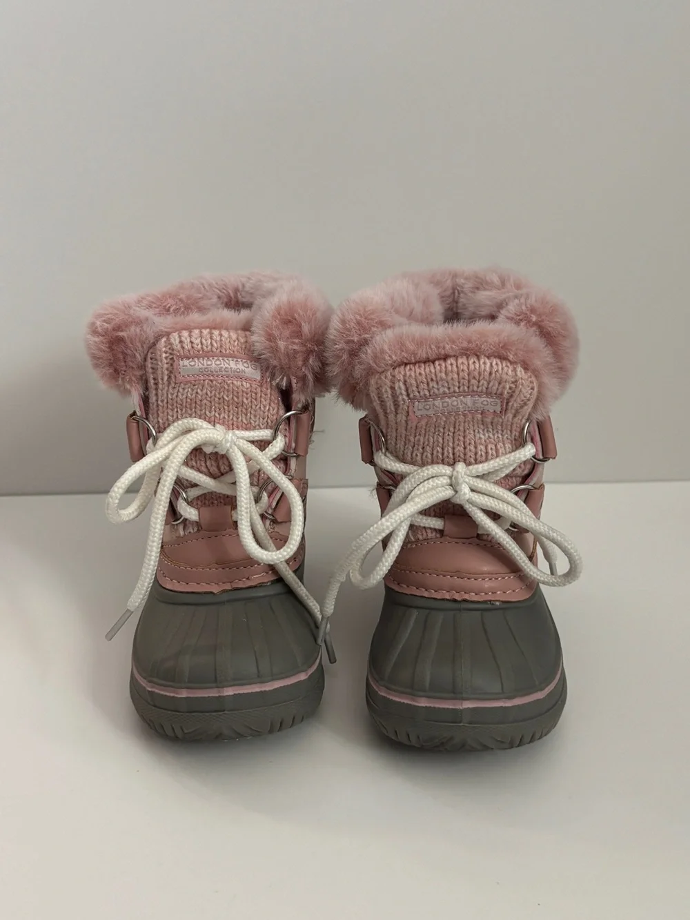 London Fog Baby Girls Pink Faux Fur Two Tone Lace Up Snow Rain Boot Toddler Sz 5